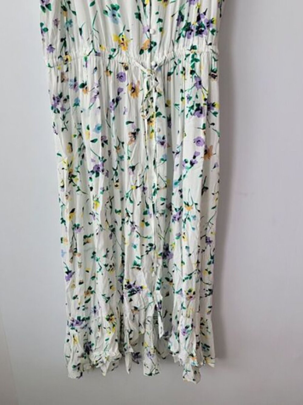 Loft womens Floral Button Ruffle Midi Dress size 14 button front tie wasit - Picture 4 of 8